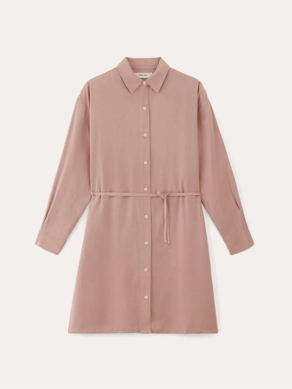Everlane Dusty Rose Long-Sleeve Tie-Waist Shirt Dress